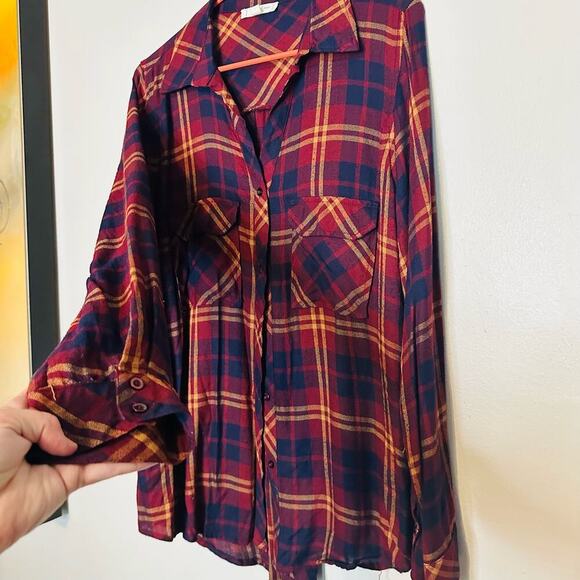 Blu Pepper Plaid Maroon Blue Checkered Flannel Button Front Shirt Size Large - Picture 9 of 11
